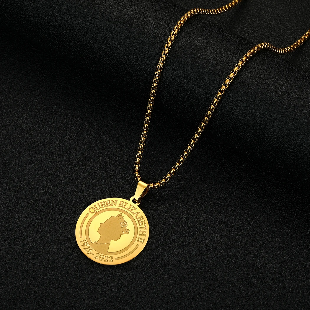 

Chandler Stainless Steel Queen Elizabeth II Commemorate Pendant Necklace for Men and Women