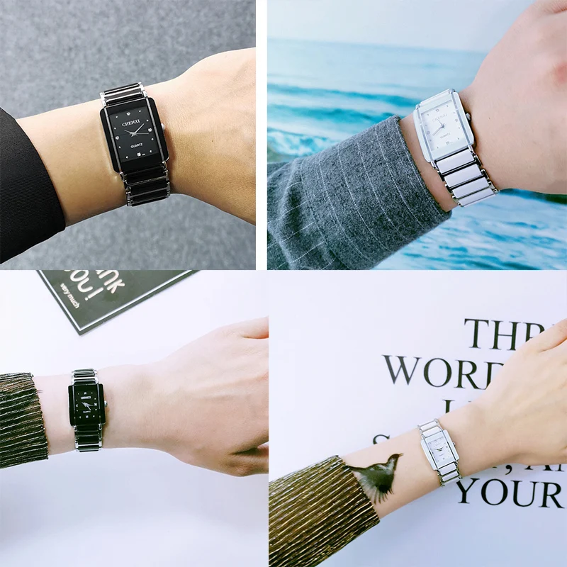 CHENXI Men Women Watches Square Ceramic Strap Fashion Casual Lover Watches Waterproof Quartz Wristwatch Couple Watch Gift 2022