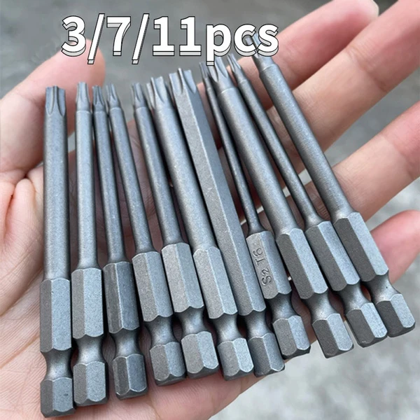 

13/7/11PCS 75mm S2 Alloy Steel Torx Screwdriver Bits Tool Set 1/4 Hex Torx Socket Set Handle Electric Screw Driver Set