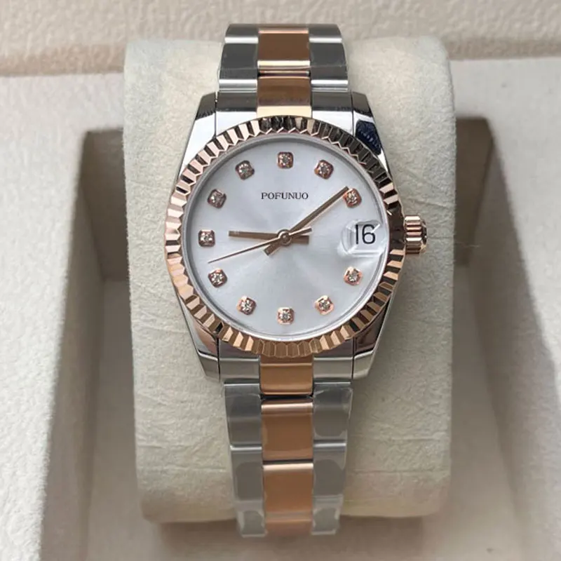 

31mm Ladies Watch Sapphire Glass White Dial 316 Stainless Steel Strap Water Resistant 2824 Movement Rose Gold Strap