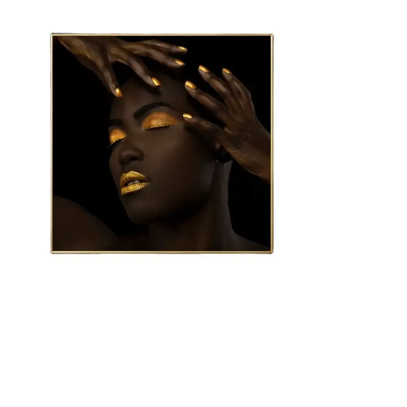 

African Black Woman Portrait Canvas Painting Art Print Poster Light Luxury Wall Art Pictures for Hotel Home Decoration