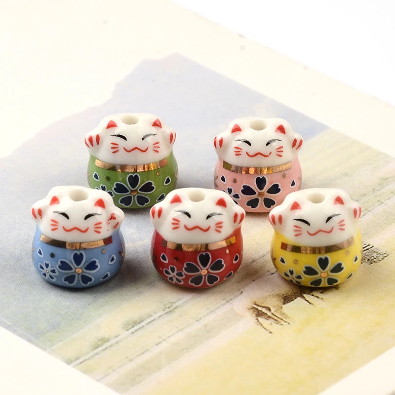 

Керамические бусины Lucky Cat, 13 мм, цветные фарфоровые бусины с горизонтальными отверстиями для изготовления ювелирных изделий, браслетов, брелоков