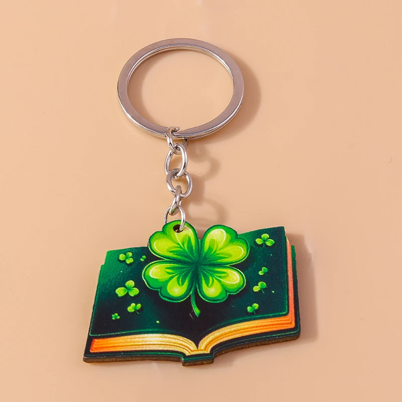Fashion Saint Patrick's Day Clover Keychain Lucky Shamrock Key Ring Pendants for Women Girl Handbag Decor Jewelry Accessories