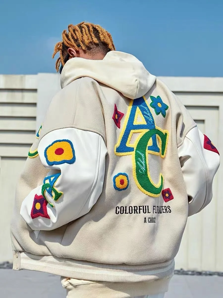 

Мужская зимняя куртка-бомбер с вышивкой, с цветочной вышивкой