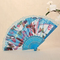butterfly women dance folding fan gift fan plastic fan diy wedding decoration silk lace fan for baby shower party decoration