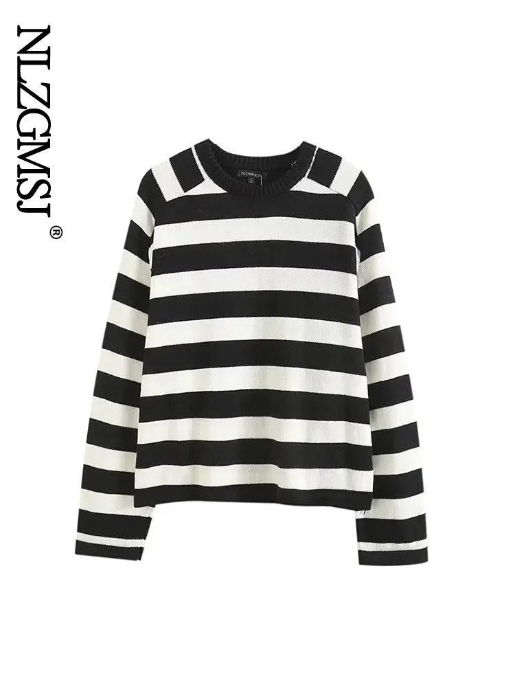 

Осенне-зимний свитер Nlzgmsj 2022, тонкий пуловер, вязаная одежда, свитер с принтом в черную полоску для женщин