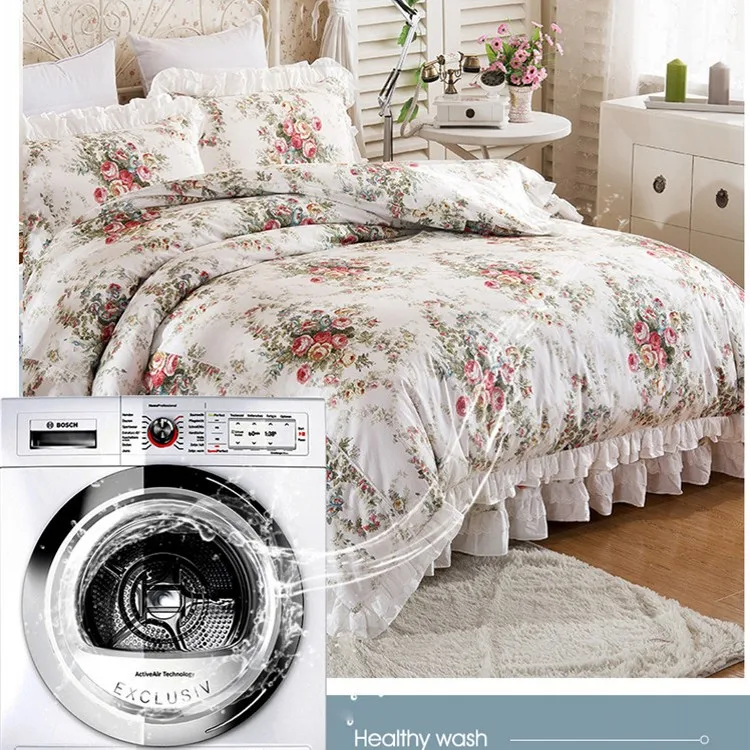 

Bedding Bedclothes Cover Home Pillowcases Print Comforter/duvet Textiles Princess Cotton Flowers Cover Quilt 100% Set Ruffle