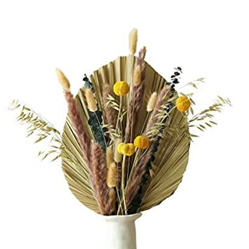 

45 Pcs Natural Dried Flower Bouquet Dried Pampas And Palm Bouquets,Boho Bouquet Arrangement For Home Wedding Party Decor