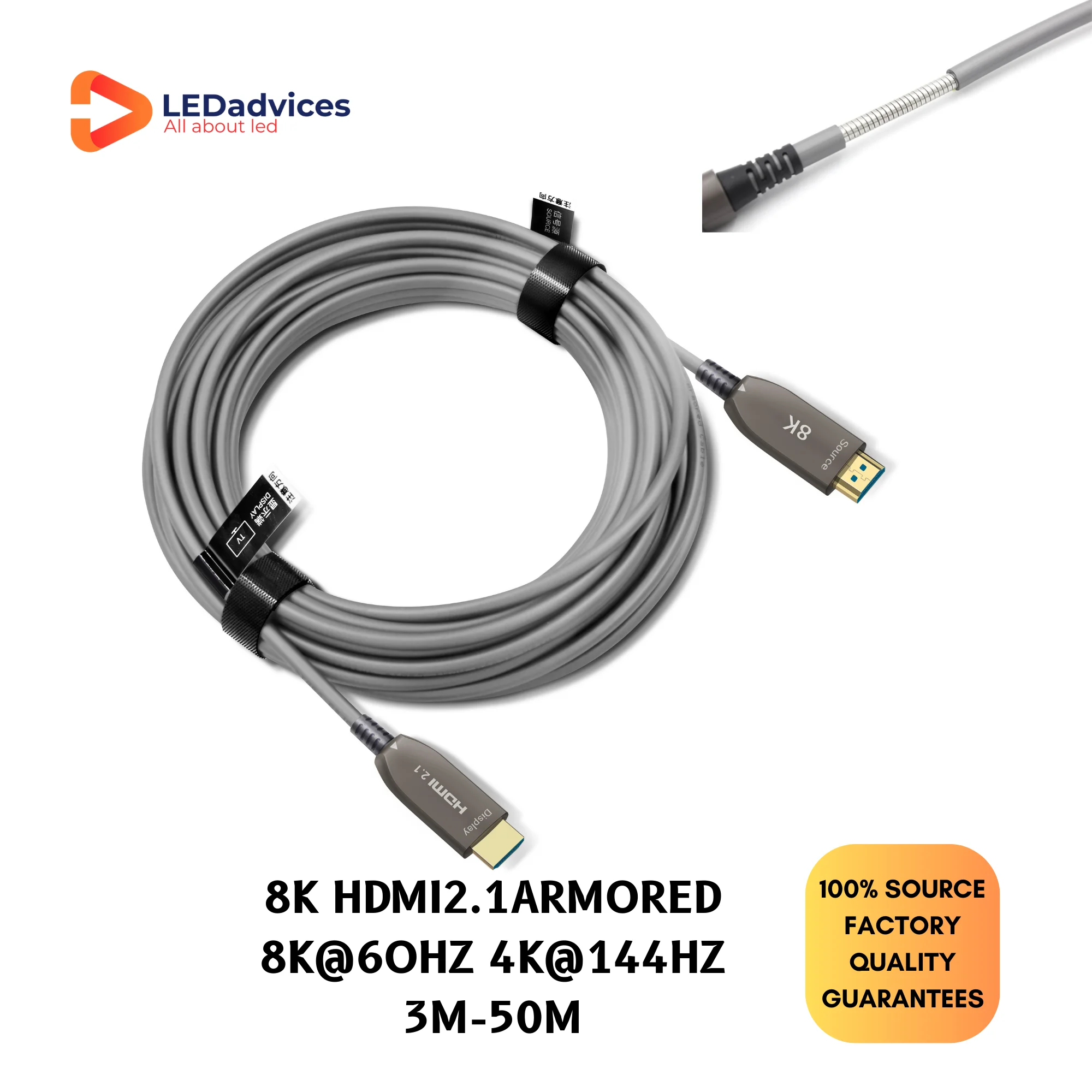 Бронированный оптоволоконный кабель 30 м HDMI2.1 AOC 48 Гбит/с 8K HDMI HDR 10 гигабитный для