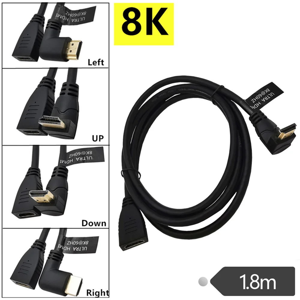 HDMI 2,1 8K 4K120HZ/8K60HZ/7680X4320 угол 90 ° левый/правый вверх/вниз 8K Ultra HD Высокоскоростной HDMI-кабель 1,8 M 8K60 4K120 HDR10 4:4:4