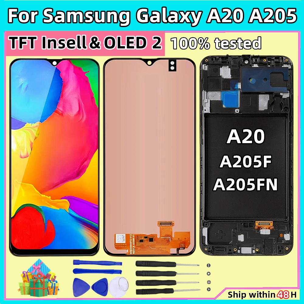 

6.4'' For Samsung Galaxy A20 A205 LCD Display Touch Screen Digitizer Assembly With Frame For Samsung A20 A205 SM-A205F A205FN