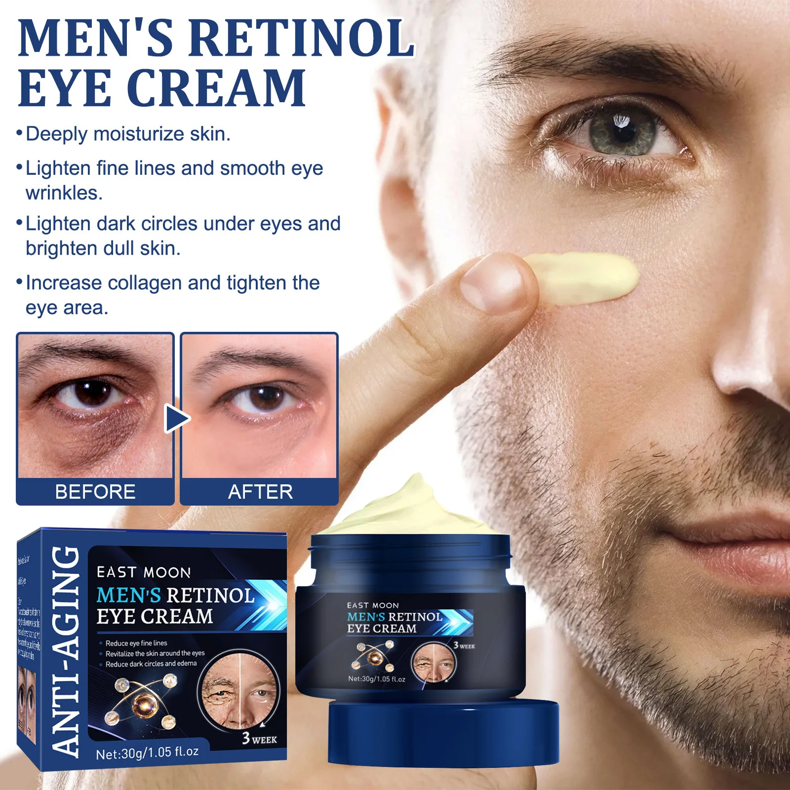 

Men's Retinol Eye Cream Anti Wrinkle Anti Aging Face Cream Hyaluronic Acid Moisturizing Firming Fine Lines Brightening Eye Cream
