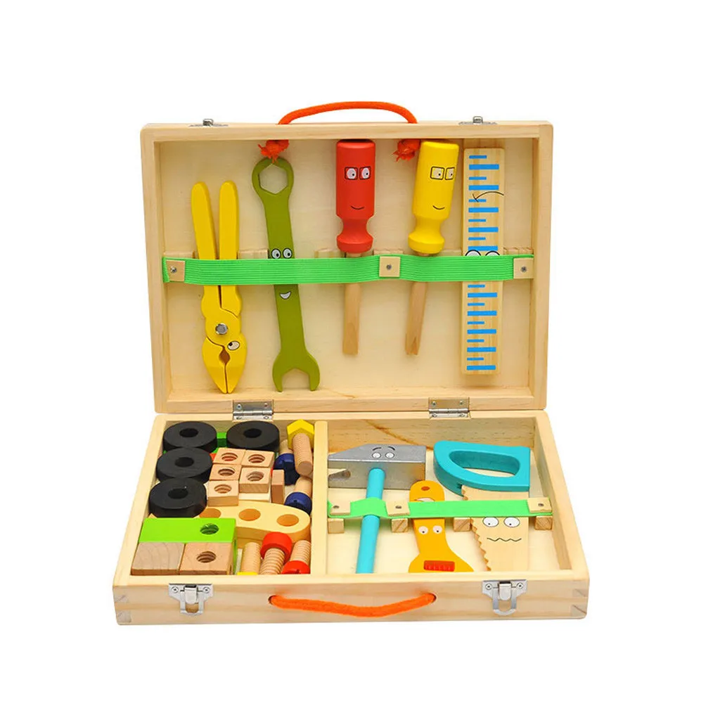 

Toolbox Set Play Tool Educational Wooden Toys Accessories Construction Pretend Education
