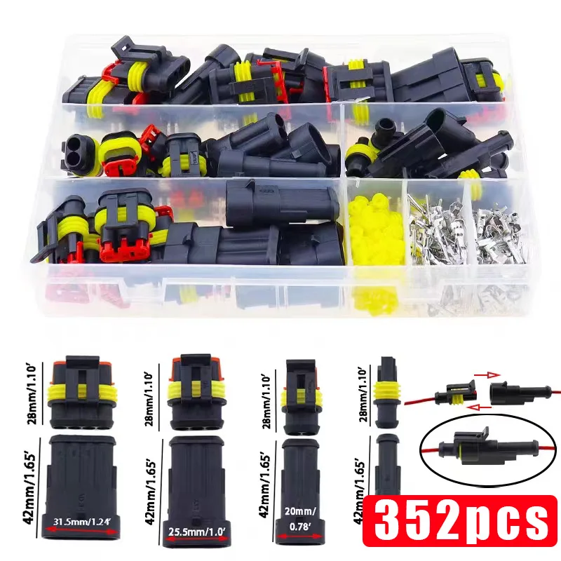 

352pcs HID Waterproof Connector 1/2/3/4 Pins 26 Sets Car Automotive Electrical Wire Connectors Plug Truck Harness