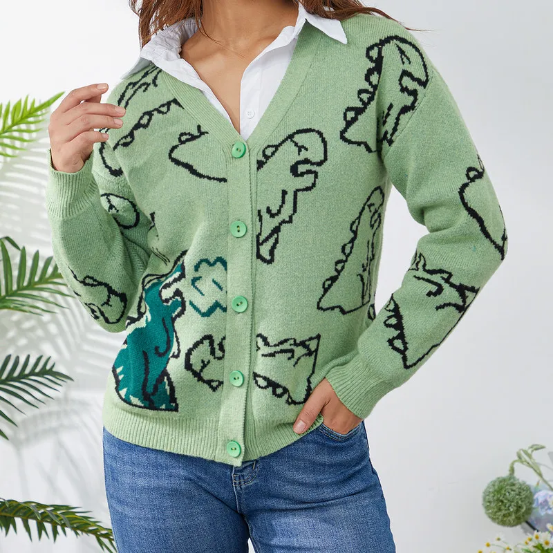 Adults Tops Dinosaur Print Sweater Long 