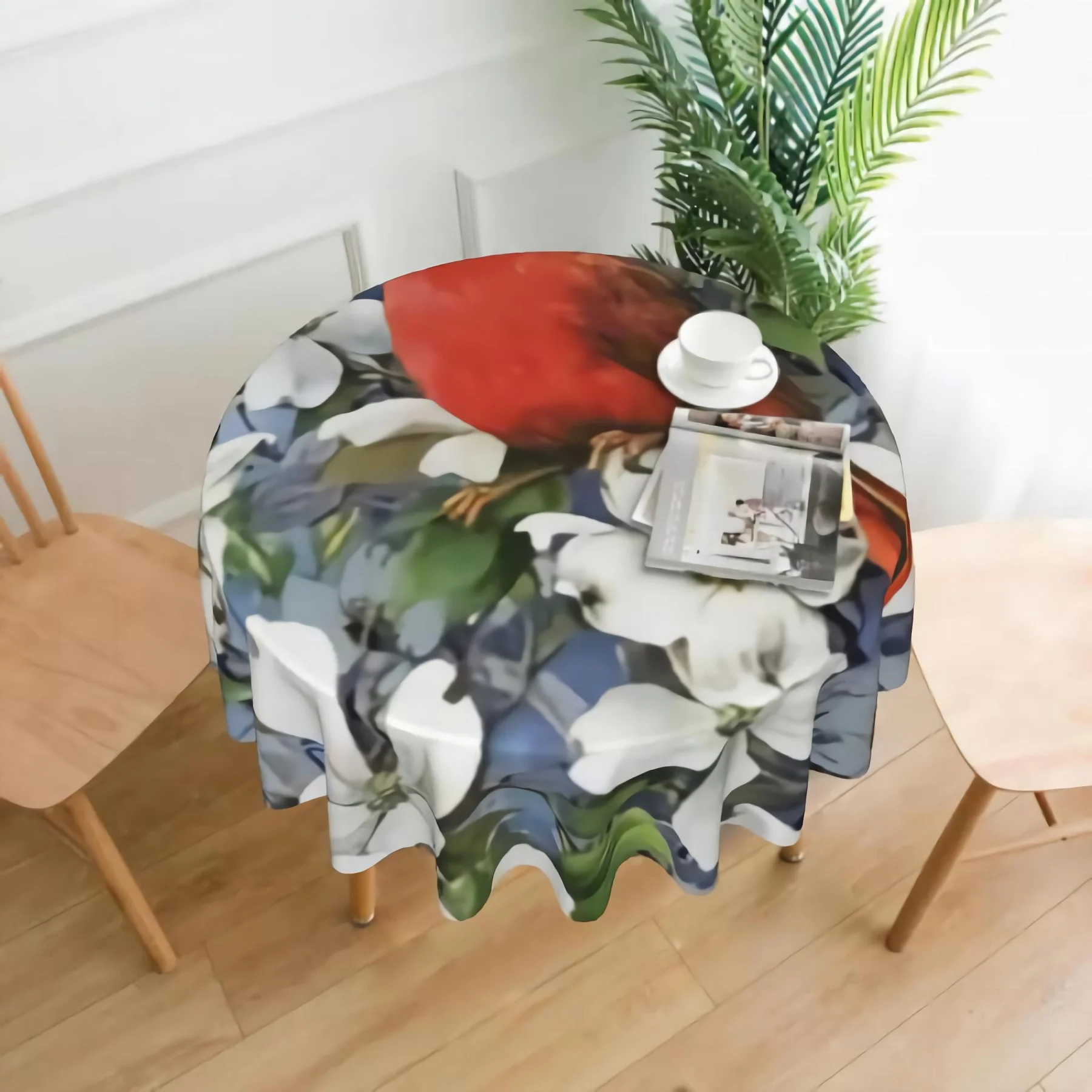 

Cardinal Bird Flower Round Tablecloth Wrinkle Spillproof Table Cloth Cover for Party and Family Gatherings 60 Inch Diameter
