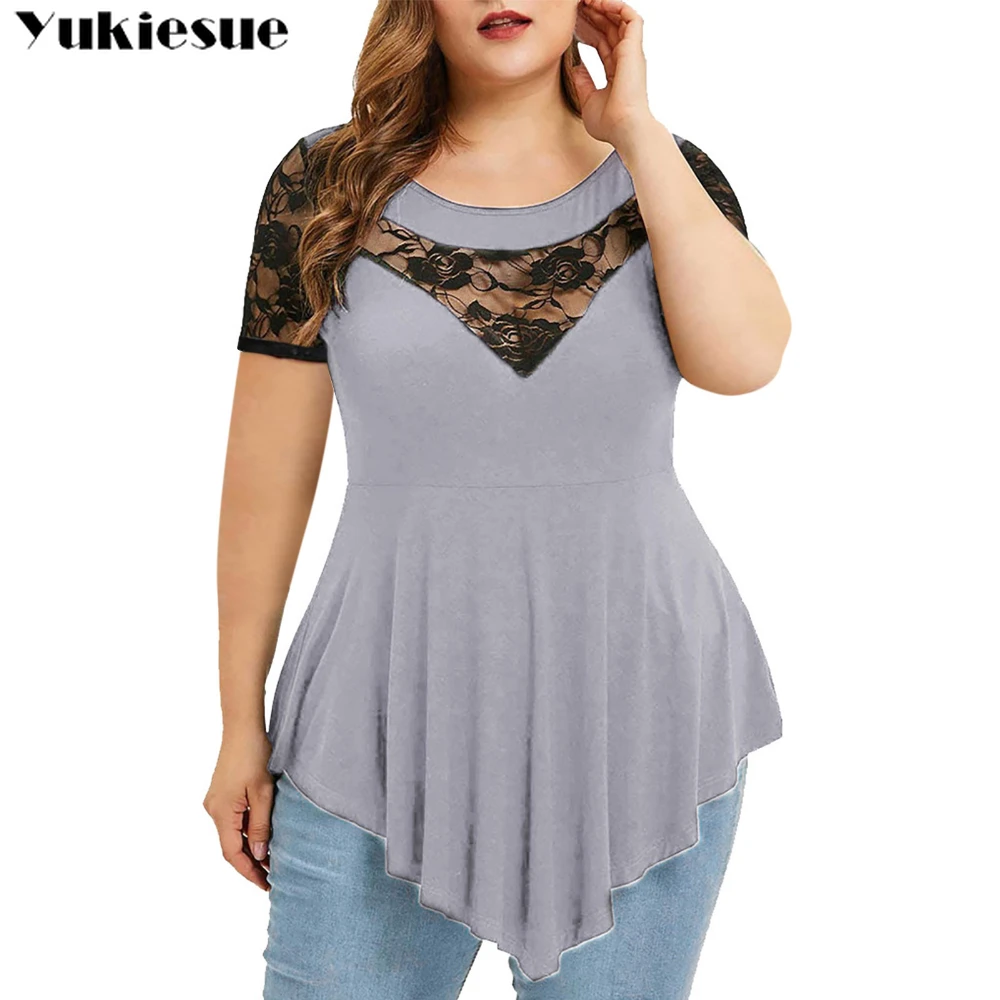 Женская Кружевная футболка с коротким рукавом размеры до 5XL |