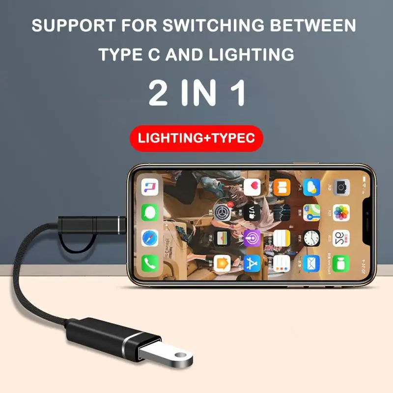 

2 In 1 Usb 3.0 To 8-pin/type C Otg Adapter Cable T5z5