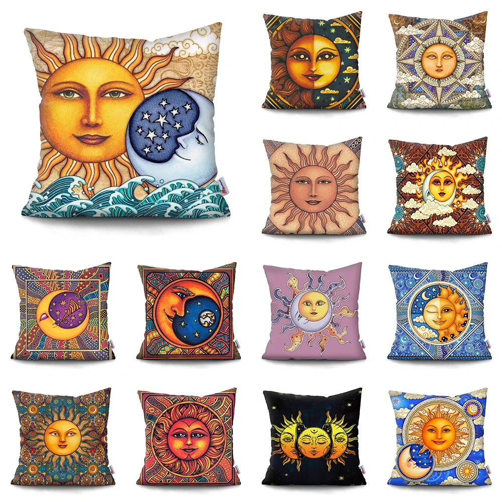

Sun Moon God Pillow Case Super Soft Short Plush Cushion Cover Bohemian mythology Car Sofa Home Decor Pillow Cases Home Decoratio