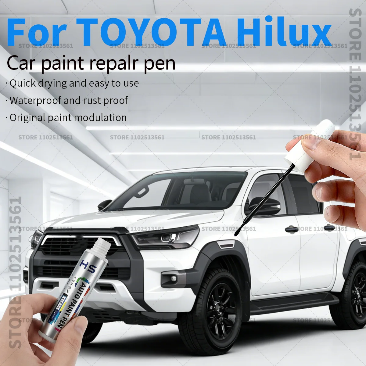 Фото Ручка для ремонта автомобильной краски для TOYOTA Hilux, аксессуары для ремонта царапин, цвета: серый, красный, черный, синий, платиновый белый, оранжевый, серебристый. №1