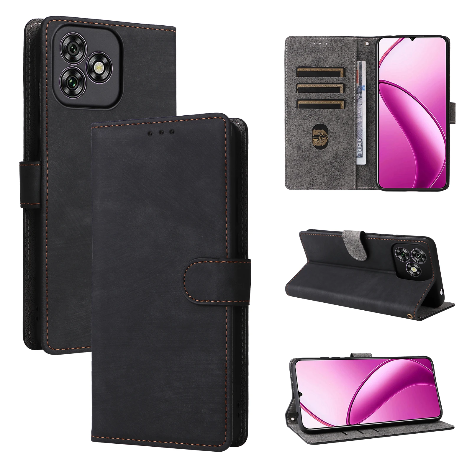 Кожаный чехол-книжка для Oukitel C53 C50 C51 с магнитной кнопкой и защитой от кражи