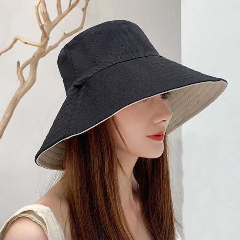 

Женская модная шляпа-ведро, летняя, дышащая, твердая, с большими полями, УФ-защита, двухсторонняя, складная, плоская, верхняя шапки для рыбаков, для улицы, козырьки
