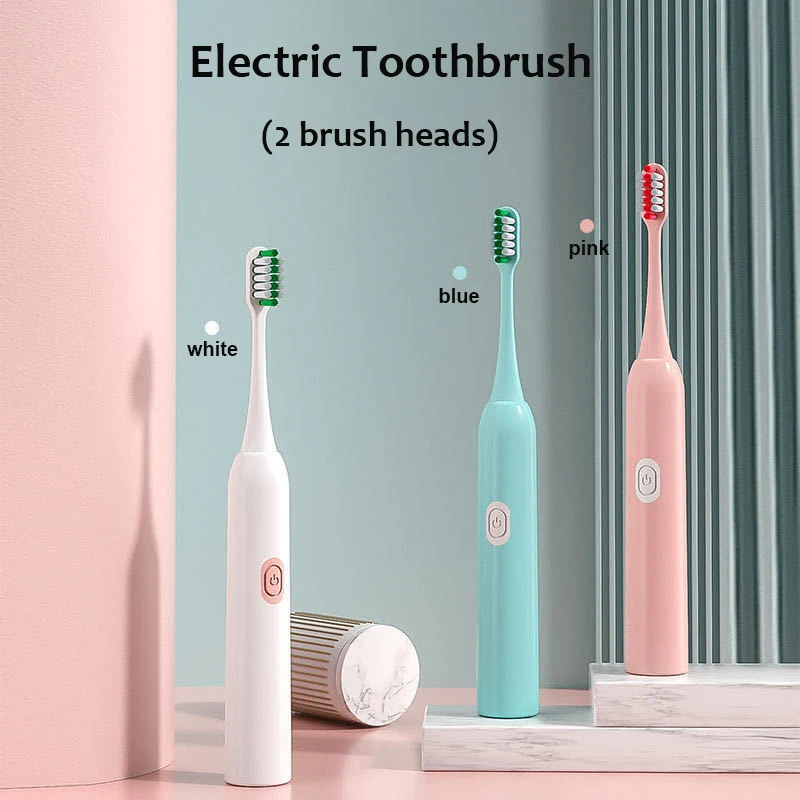 

Ультразвуковая электрическая зубная щетка для отбеливания зубов с 2 мягкими щеточными головками на батарейках IPX7 водонепроницаемый портативный дорожный