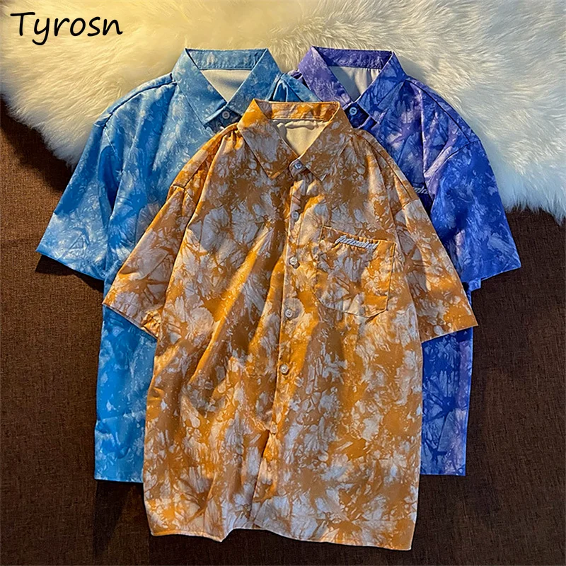 

Short Sleeve Shirts Women Tie Dye Harajuku High Street Hip-hop Gothic Fashion Leisure Blouses Bf Vintage Hipsters Ins All-match