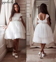 2022 short sleeves flower girl dress for weddings tulle puffy girls party gown first communion dress birthday party ball gown