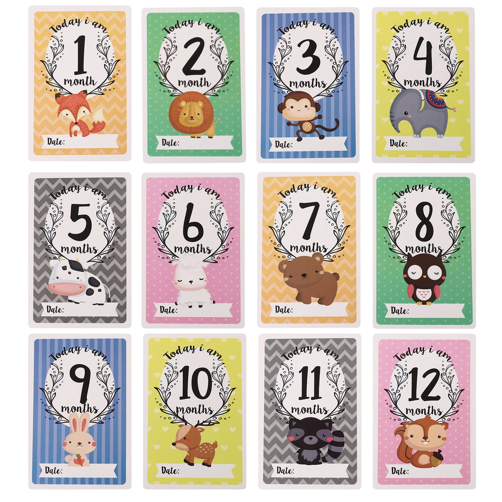 

12 PCS Amazoncards Baby Birth Milestone Birthday Engraved Blocks Discs Photo Sticker Paper Wooden Month