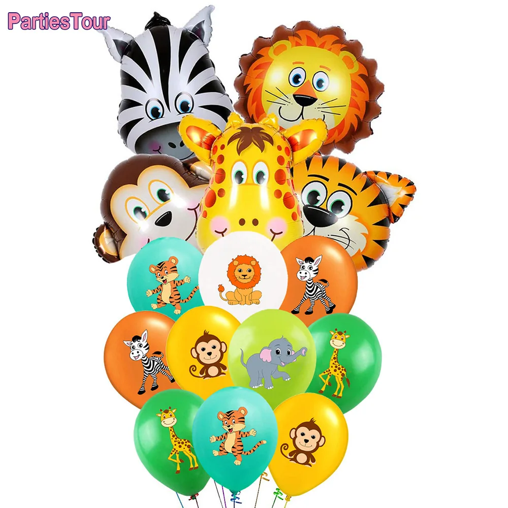 

35pc/kit Jungle Safari Animal Balloons Tiger Zebra Helium Baloon Baby Shower Jungle Safari Theme Birthday Parti Decorations