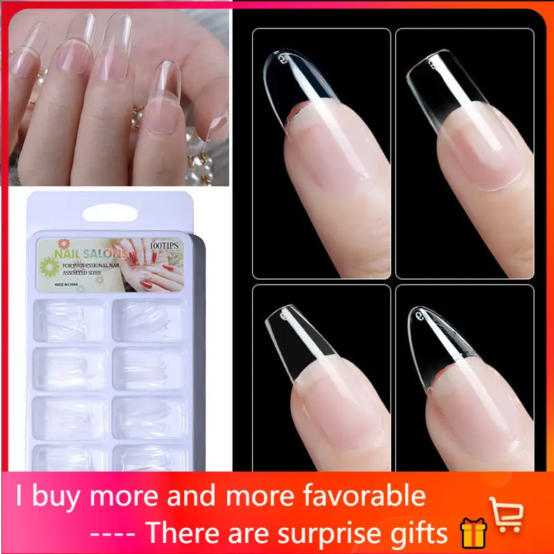 

100 PCS Soft Gel Nail Tip Square/Almond Fake Nail full Coverage Non -trace Transparent Fake Nail Are Suitable For Extended Nail