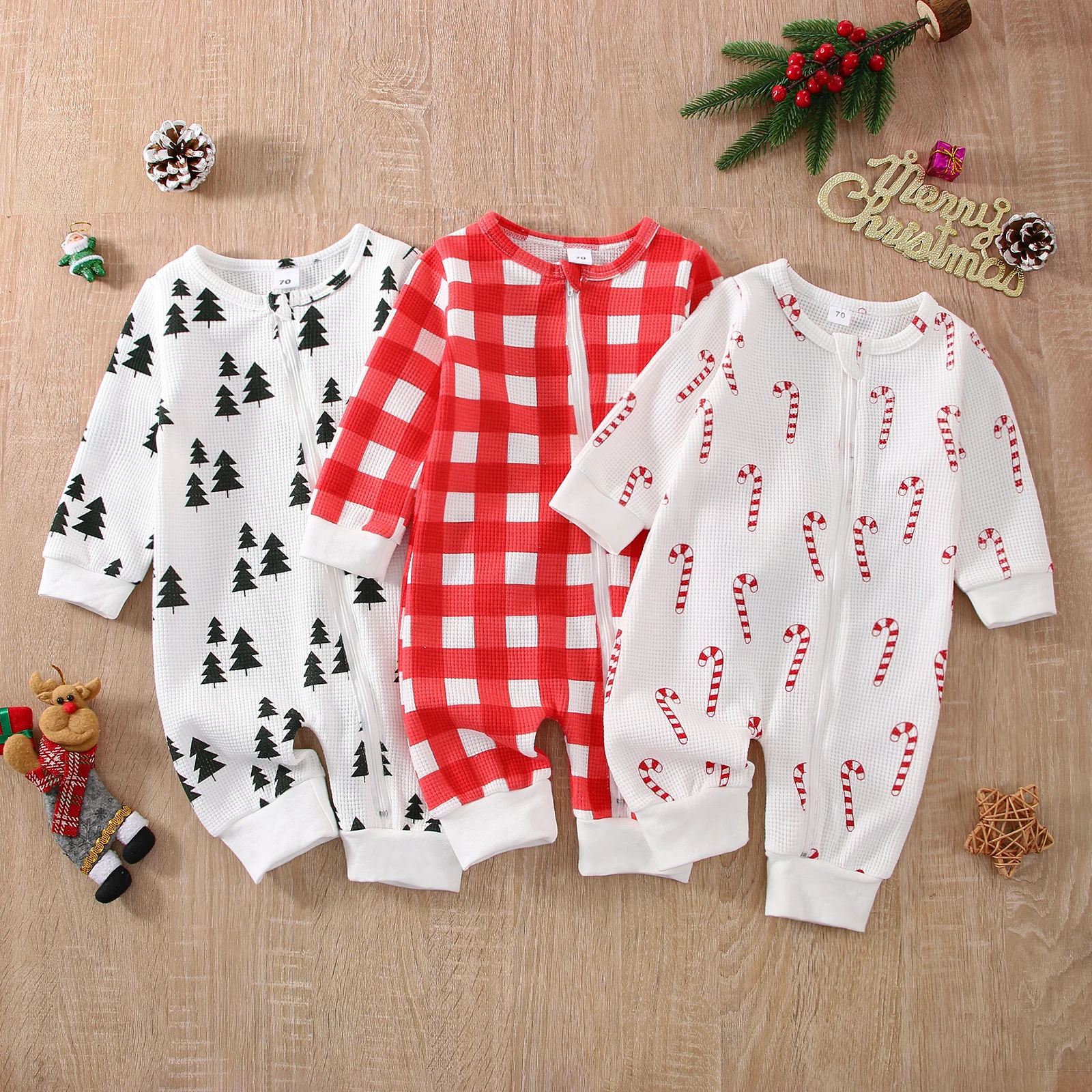 

Christmas Baby Jumpsuit Toddler Boy Girl Long Sleeve Zipper Romper Xmas Clothing Costumes for 0-18M Newborn Infants