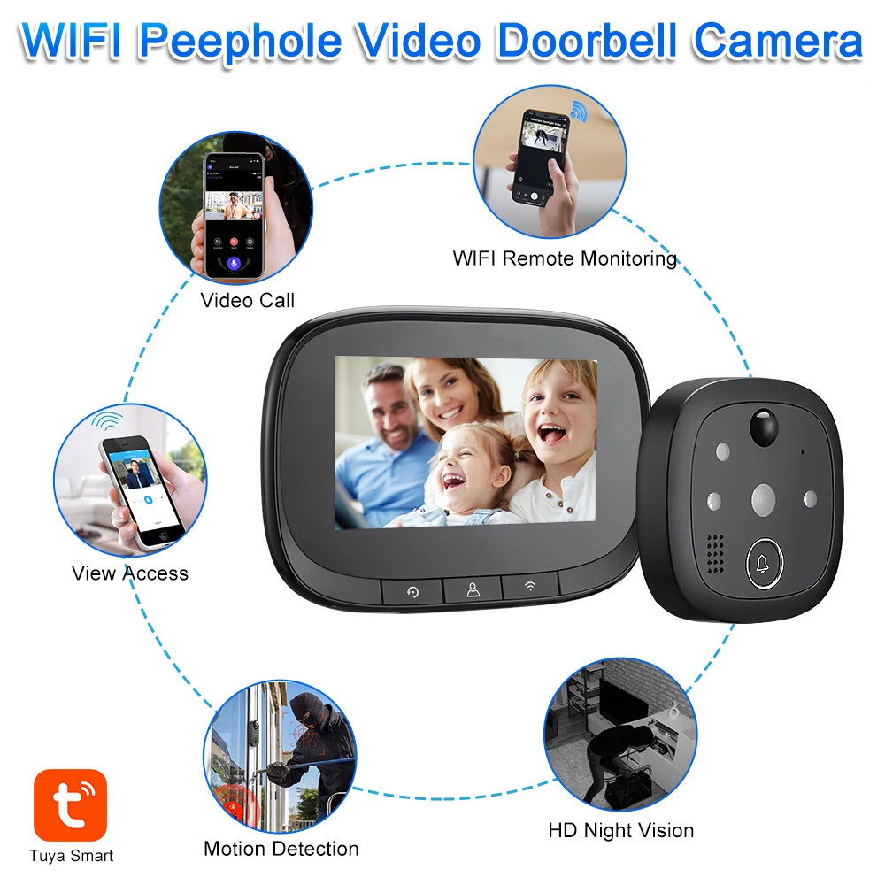 WSDCAM Tuya Outdoor Wireless Doorbell Night Vision Wifi Door Viewer 4.3 Inch Video Door bell Video Eye Smart Home Security Alarm enlarge