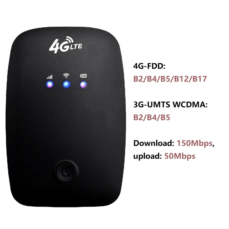 

H808-USA 150 Мбит/с 4G Wi-Fi роутер, портативный 4G Wifi роутер со слотом для SIM-карты, подходит для Северной Америки, Канады