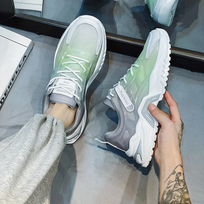 2022 Summer Men's Shoes Breathable Mesh Casual Walking Shoes PVC Blowing Sole Running Sneakers Korean Men's Shoes