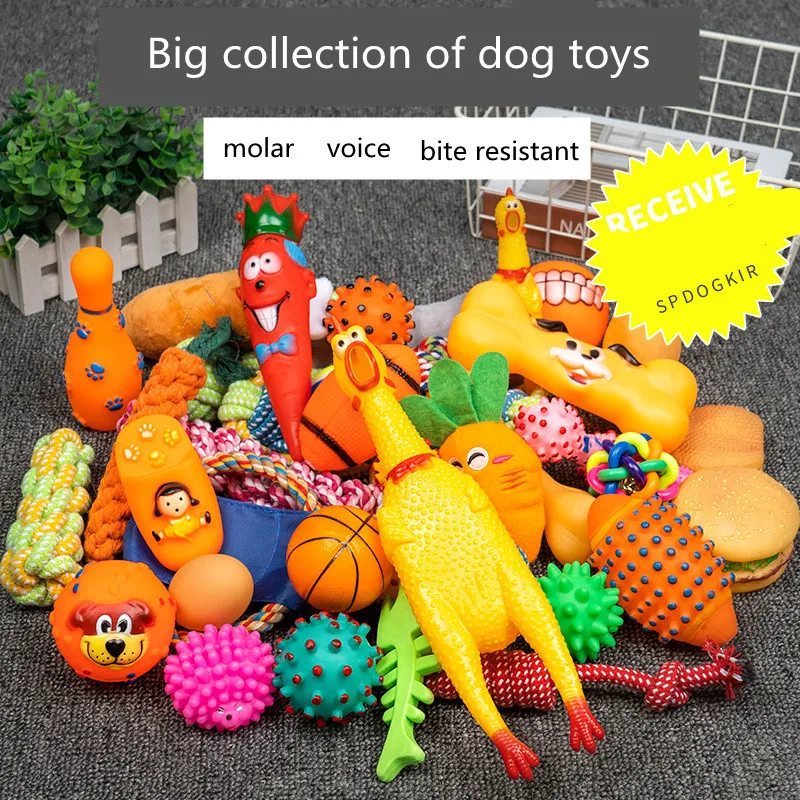 Pet Ball Bone Rope Squeaky Plush Toys Kit Puppy Interactive Molar Chewing Toy For Small Large Dogs Pug Supplies