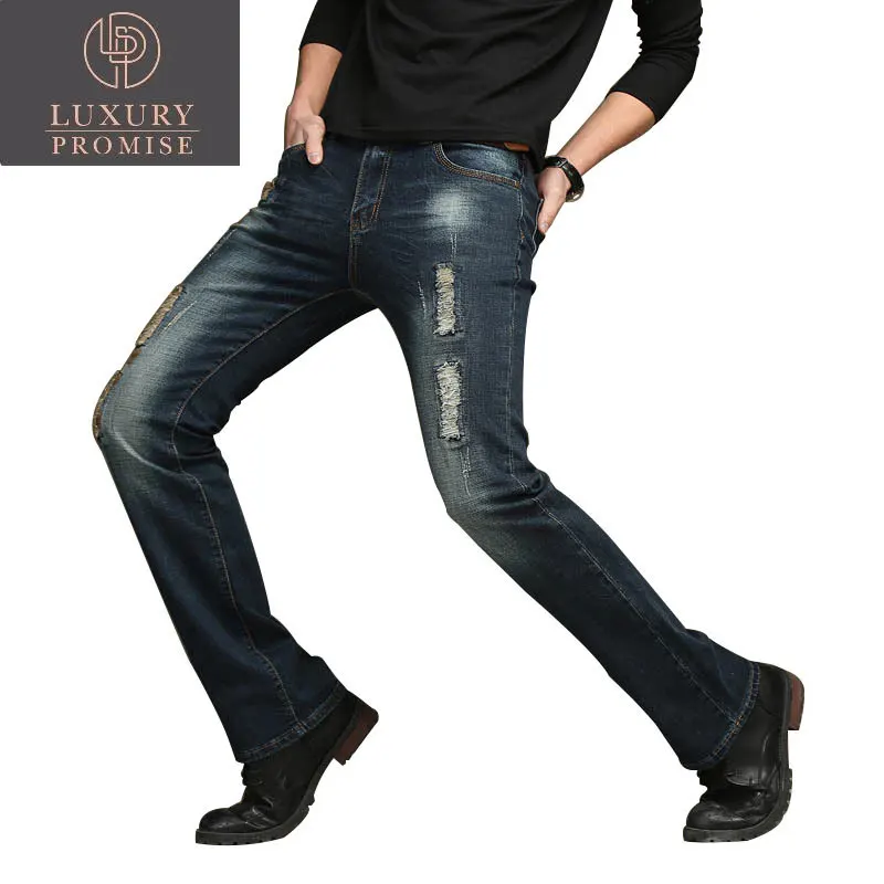 

2023 Autumn Ripped Flared Jeans Men Bootcut Denim Pants Casual Slim Boot Cut Elastic And Comfortable Blue Black Trousers