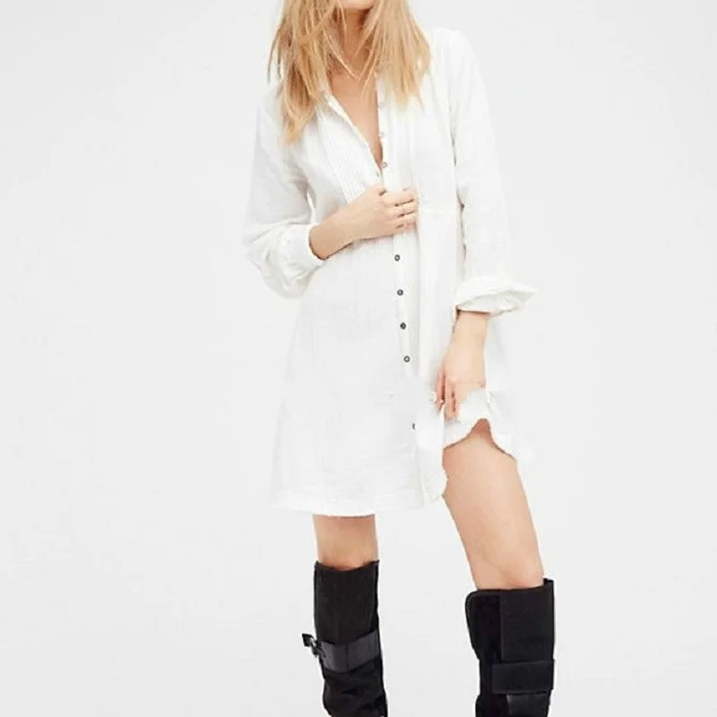 

Spring/Summer White Cotton Double Fabric Shirt Dress Women