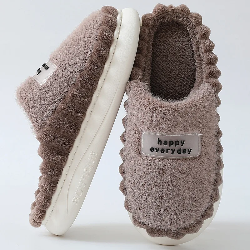 New Wave Edge Furry Slippers Men's Indoor Fur Slides Comfortable Home Shoes Large Size 46 47 Male Mules Platform Slipper For Men