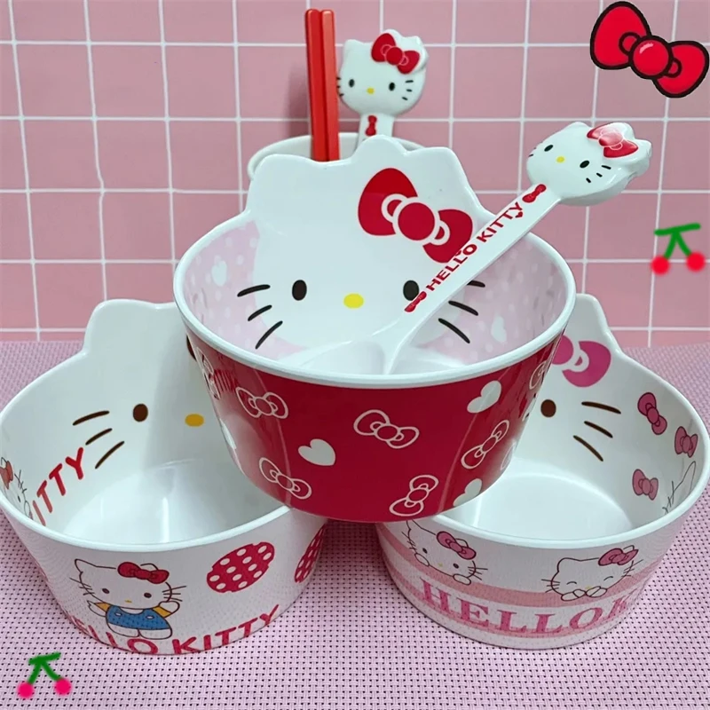 

Sanrio Kawaii Hello Kitty Bowl Cartoon My Melody Melamine Anti-scalding Children's Rice Bowl Cute Fruit Bowl Household Tableware