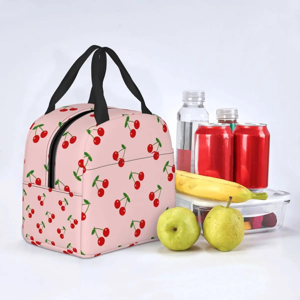 Lunch Bags for Men Women Cherry Insulated Cooler Portable Picnic Cute Fruit Canvas Tote Food Bag