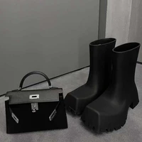 solid color square toe rubber rain boots new thick sole matte ankle boots fashion boots
