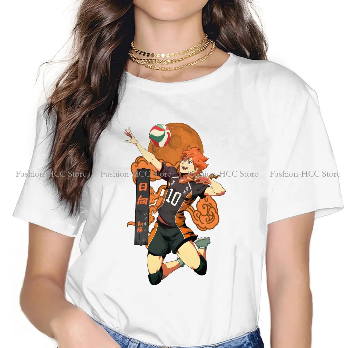 Haikyuu мультфильм аниме полиэстер футболка для женщин Хината шоё потрясающая