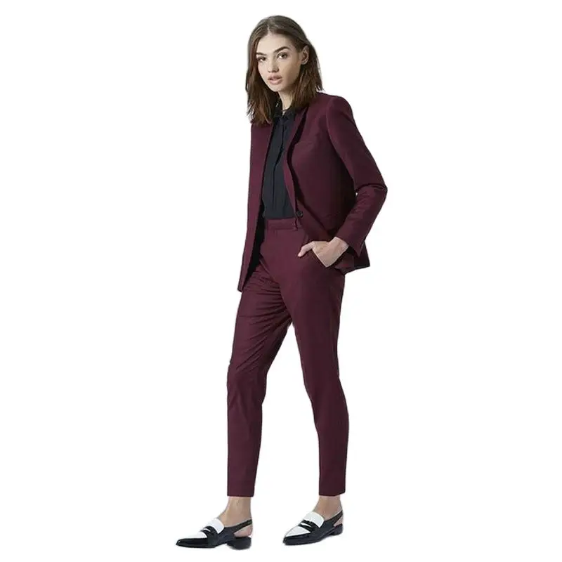 

Burgundy Ladies Pant Suits Women Business Suits Blazer Jacket+Pants Formal Office Uniform Style Female Trouser PantSuit