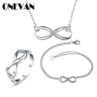 new fashion women silver infinity ring braceletnecklace set endless love symbol jewelry set charms banquet party accessories