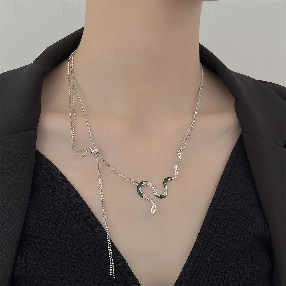 Ожерелье в стиле хип-хоп панк двойная цепь змея винтажное увеличенное серебряное