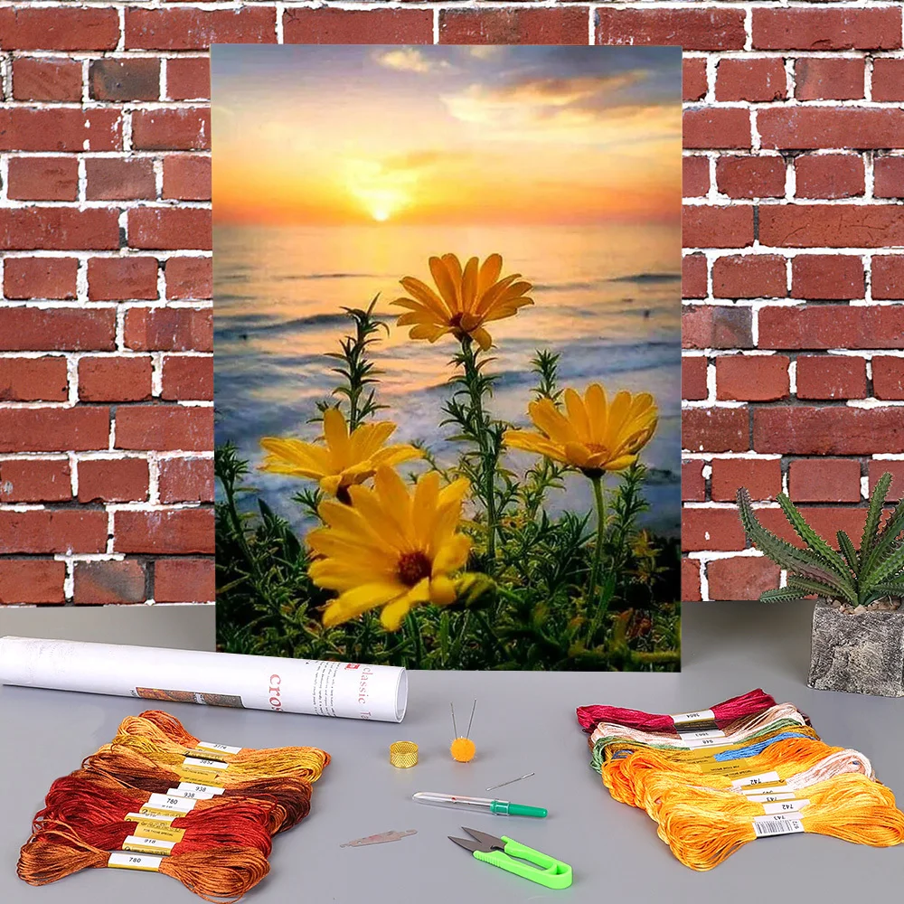 

Lake Sunrise Flower Boat Printed Canvas 11CT Cross-Stitch Patterns Embroidery DMC Threads Hobby Handiwork Handicraft Magic
