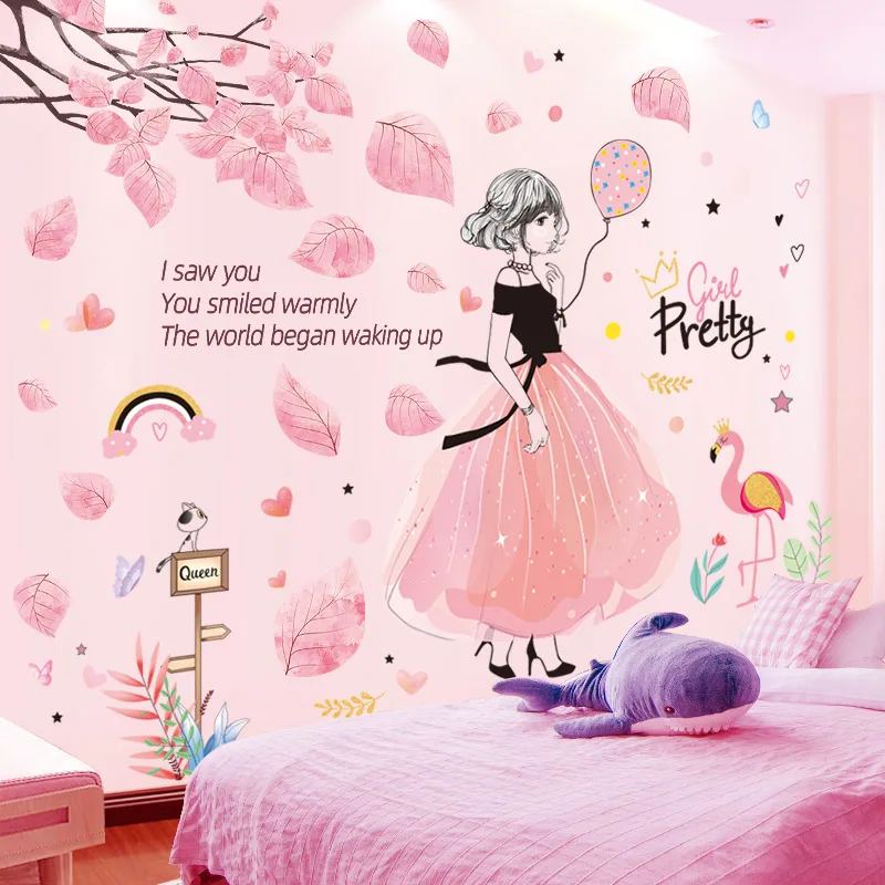

Pink Tree Leaves Wall Stickers DIY Cartoon Girl Wall Decals for Kids Bedroom Living Room Kindergarten Nursery House Decoration