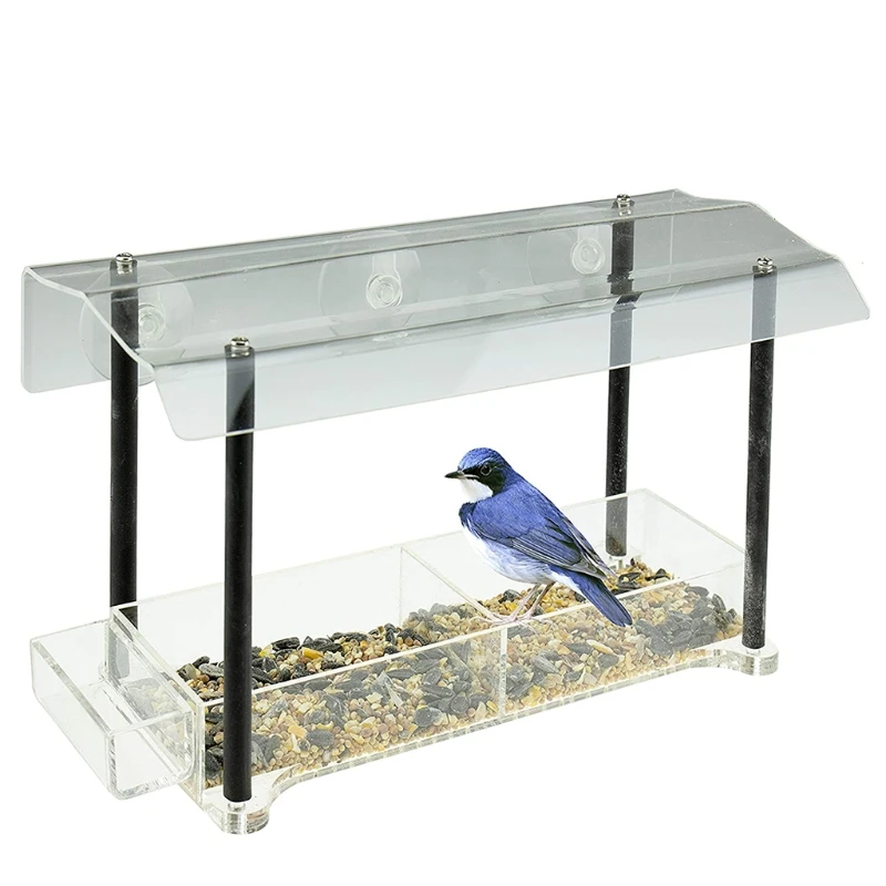 

Acrylic Bird Feeder Window Mount Weatherproof with Shelter Roof Drainage Hole